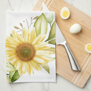Soft watercolor sunflowers  kitchen towel