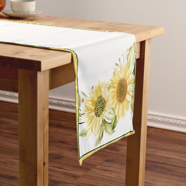 Soft watercolor sunflowers  short table runner (In Situ)
