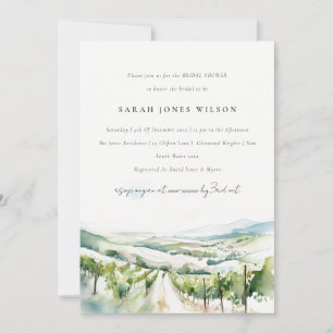 Soft Watercolor Vineyard Landscape Bridal Shower Invitation