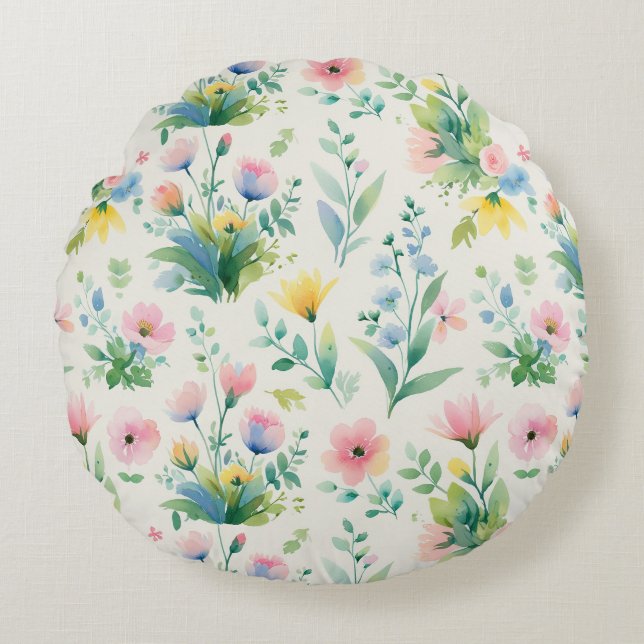 soft watercolor windflowers round pillow (Front)