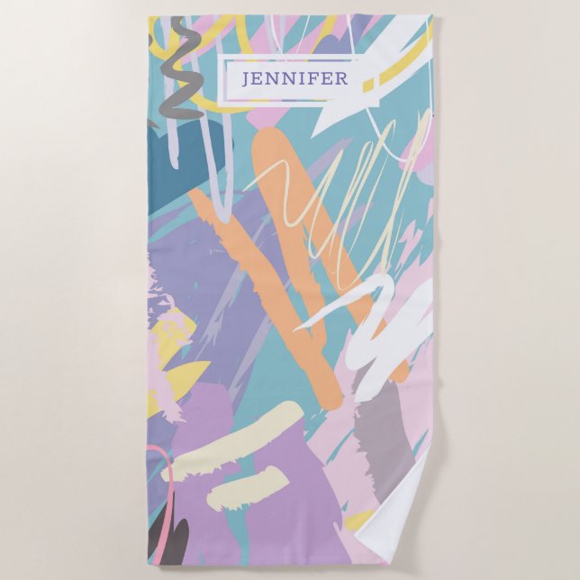 Soft watercolors brushstrokes artistic background beach towel (Front)