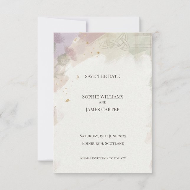 Soft Watercolour Floral Celtic Knot Wedding Save The Date (Front)