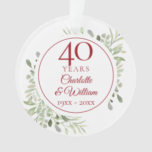 Soft Watercolour Greenery 40th Anniversary Photo Ornament