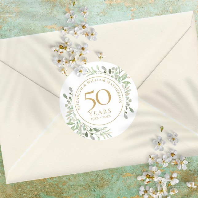 Soft Watercolour Greenery 50th Anniversary Classic Round Sticker (Creator Uploaded)