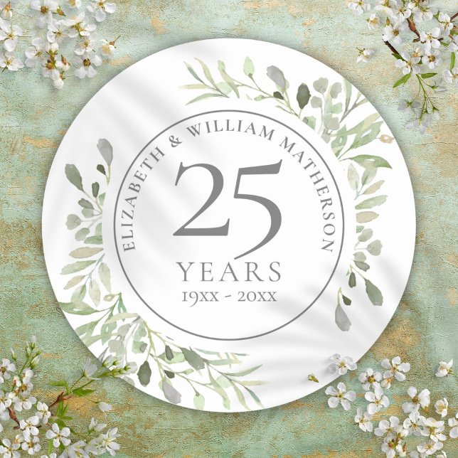 Soft Watercolour Leaves 25th Anniversary Classic Round Sticker (Soft Watercolour Leaves 25th Anniversary Classic Round Sticker)