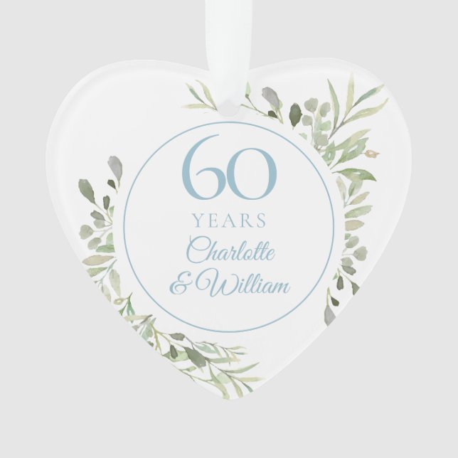 Soft Watercolour Leaves 60th Anniversary Ornament (Front)