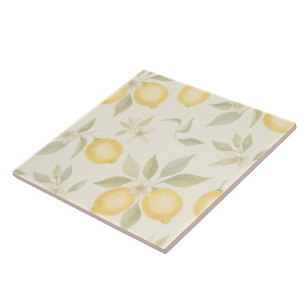 Soft Watercolour Lemon Botanical Pattern Tile