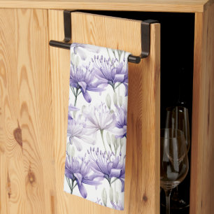 Soft Watercolour Purple Floral Patterned Kitchen Towel