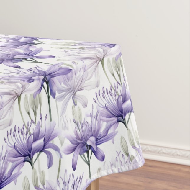 Soft Watercolour Purple Floral Patterned Tablecloth (In Situ)
