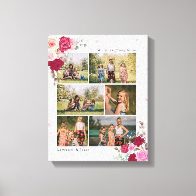 Soft White Botanical Floral Mom 6 Photo Collage Canvas Print (Front)