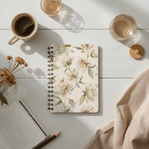 Soft White Camellia Floral Pattern Notebook