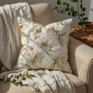 Soft White Camellia Floral Pattern Throw Pillow