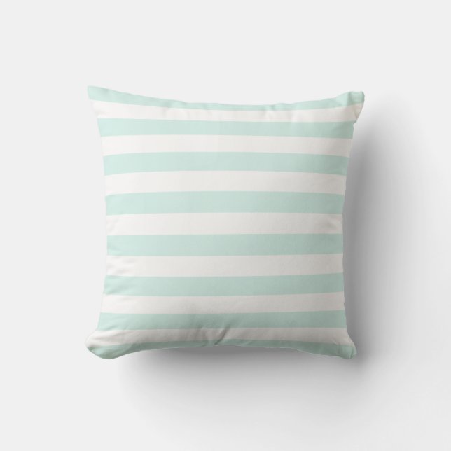 Soft White & Cyan Green Pastel Lines Pattern Throw Pillow (Front)