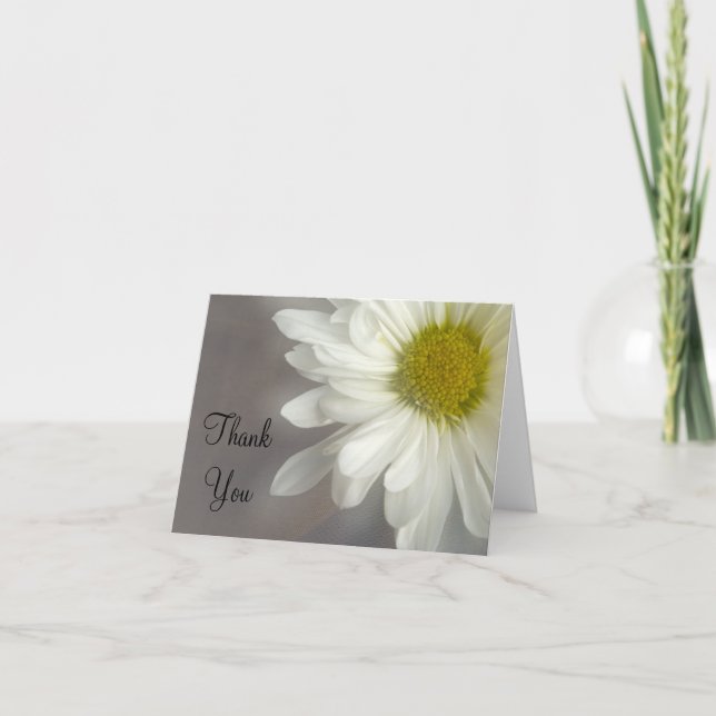 Soft White Daisy on Gray Thank You Note (Front)