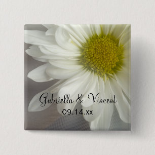 Soft White Daisy on Grey Wedding 2 Inch Square Button