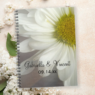 Soft White Daisy on Grey Wedding Notebook