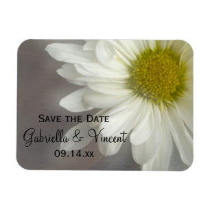Soft White Daisy on Grey Wedding Save the Date Magnet