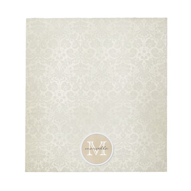 Soft White Damasks Pattern Monogram Notepad (Front)