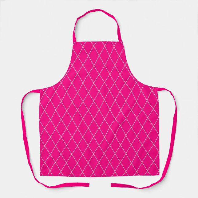 Soft White Diamond Pattern Hot Pink Background Apron (Front)