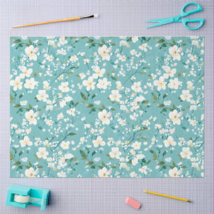 Soft White Floral Green Blue Elegance Decoupage  Tissue Paper