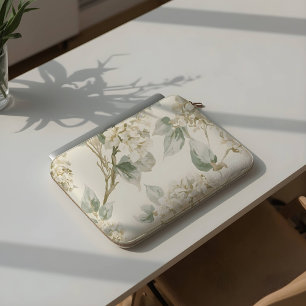 Soft White Hydrangea Floral Pattern Laptop Sleeve