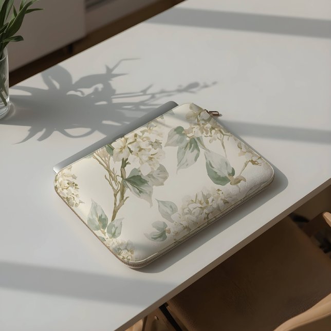 Soft White Hydrangea Floral Pattern Laptop Sleeve (Creator Uploaded)