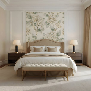 Soft White Hydrangea Floral Pattern Wallpaper