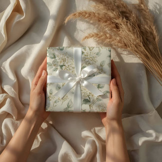 Soft White Hydrangea Floral Pattern Wrapping Paper