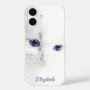 Soft White Kitten with Purple Eyes Personalized iPhone 16 Case