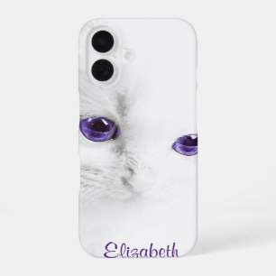 Soft White Kitten with Purple Eyes Personalized iPhone 16 Case