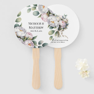 Soft White Peony with Eucalyptus Leaves Wedding Hand Fan