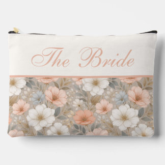 Soft White Pink and Blue Flowers on Grey Accessory Pouch