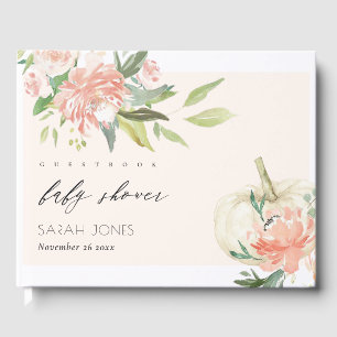 Soft White Pumpkin Blush Floral Baby Shower  Guest Book