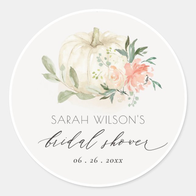 Soft White Pumpkin Blush Floral Bridal Shower Classic Round Sticker (Front)