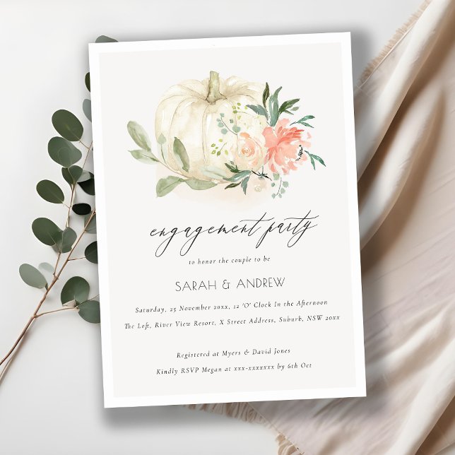 Soft White Pumpkin Blush Floral Engagement Invite (Creator Uploaded)