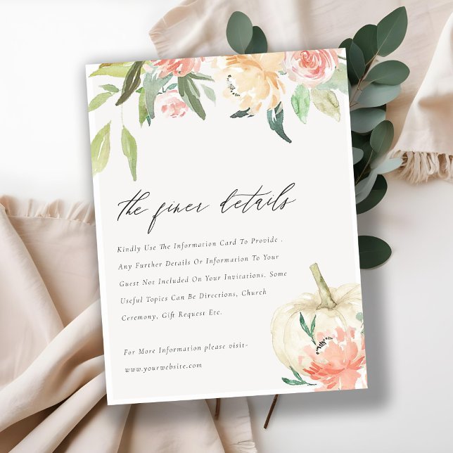 Soft White Pumpkin Blush Floral Wedding Details  Enclosure Card (Creator Uploaded)