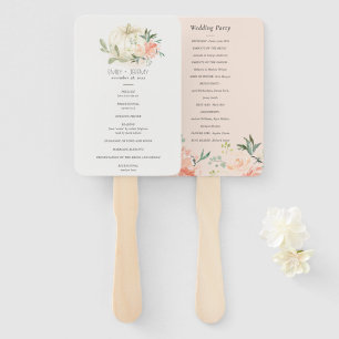 Soft White Pumpkin Blush Floral Wedding Program Hand Fan