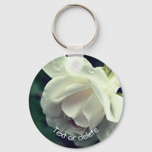 Soft White Rose Personalized Keychain