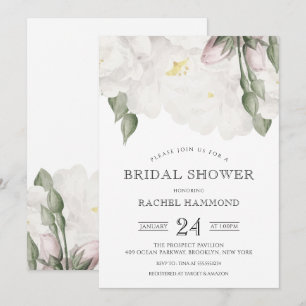 Soft White Roses Bridal Shower Invitation
