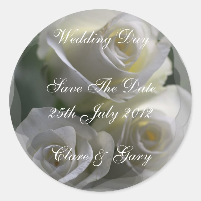Soft White Roses Mariage Jour Date stickers (Devant)