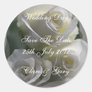 Soft White Roses Wedding Day Date stickers