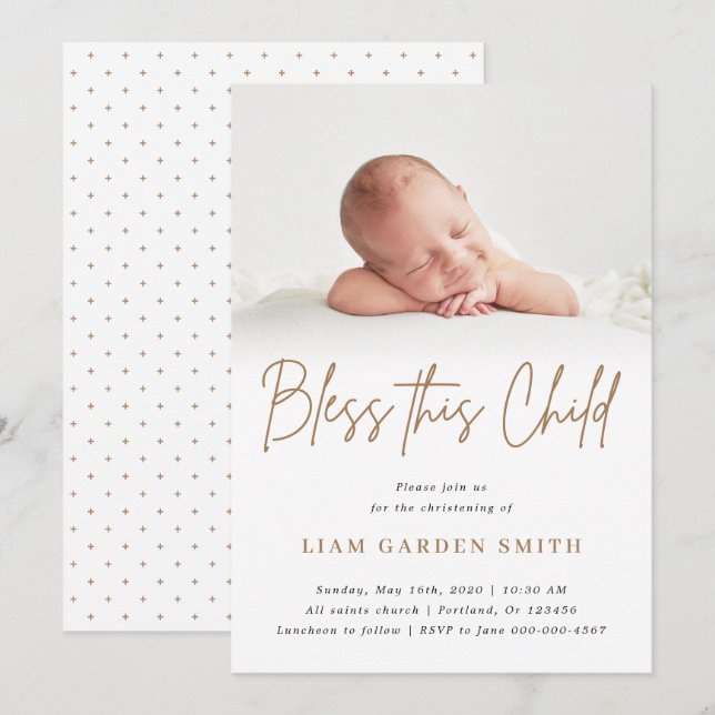 Soft White Script Christening Photo Design Invitation (Front/Back)