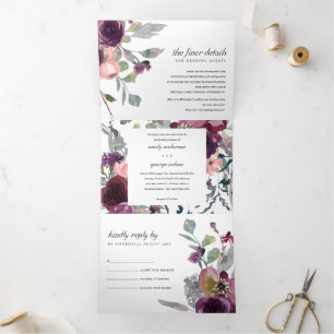SOFT WILD PURPLE LILAC FLORAL WATERCOLOR WEDDING Tri-Fold INVITATION