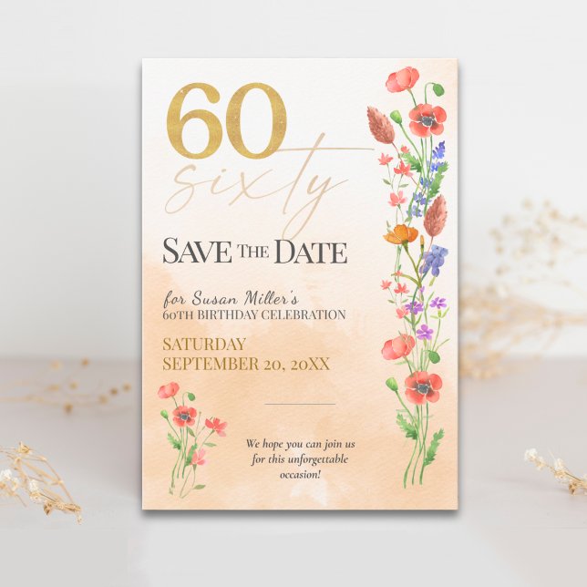 Soft Wildflower 60th Birthday - 60 Years Save The Date (Creator Uploaded)