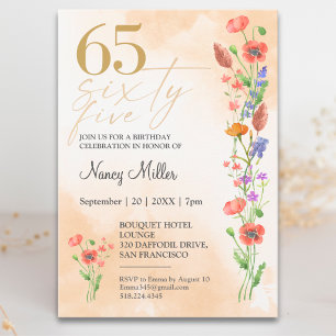 Soft Wildflower 65th Birthday For Her - 65 Years Invitation