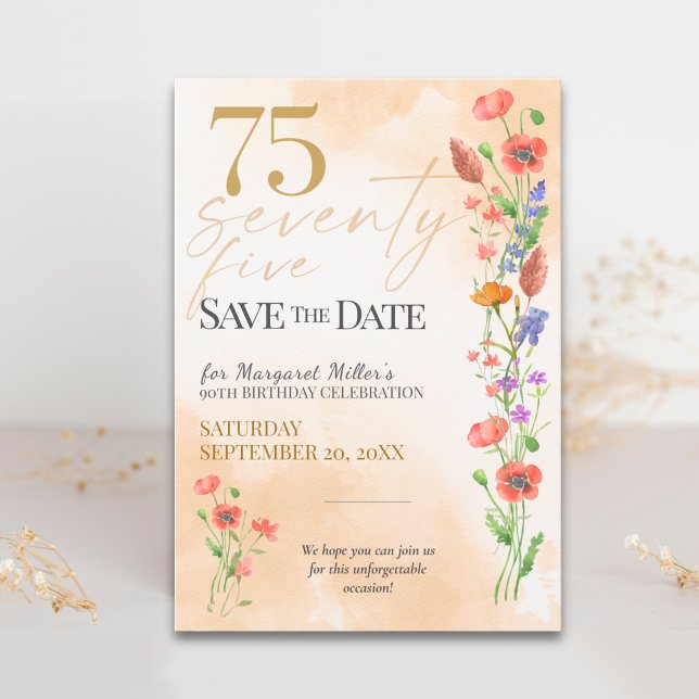 Soft Wildflower 75th Birthday for Her - 75 Years Save The Date (Creator Uploaded)
