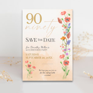 Soft Wildflower 90th Birthday for Her - Elegant Save The Date