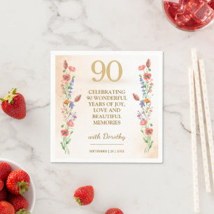 Soft Wildflower 90th Birthday Party Decor Napkin