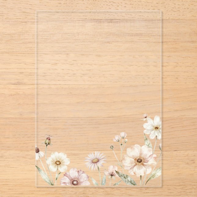 Soft Wildflower Border Watercolor Background Acrylic Invitations (Front)