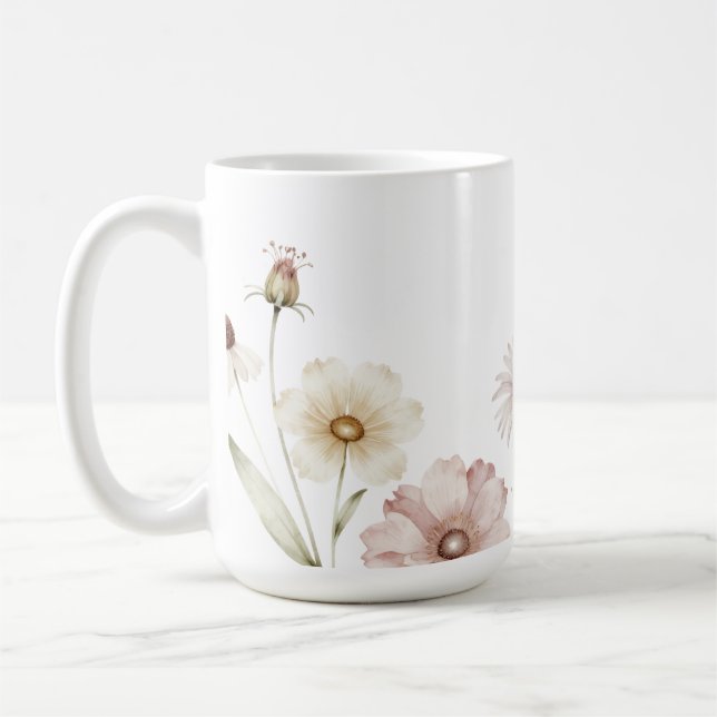Soft Wildflower Border Watercolor Background Coffee Mug (Left)